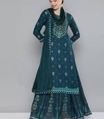 Kvsfab Teal green Color rayon Embroidered & sequnis work with gotta patti Foil print semi stitched kurta sets &dupatta
