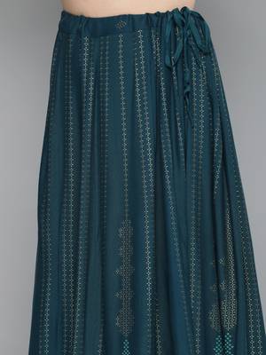 Kvsfab Teal green Color rayon Embroidered & sequnis work with gotta patti Foil print semi stitched kurta sets &dupatta 5