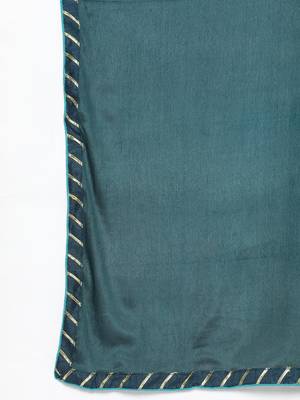 Kvsfab Teal green Color rayon Embroidered & sequnis work with gotta patti Foil print semi stitched kurta sets &dupatta 7