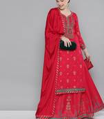 Kvsfab Pink Color rayon Embroidered & sequnis work with gotta patti semi Foil print stitched kurta sets &dupatta