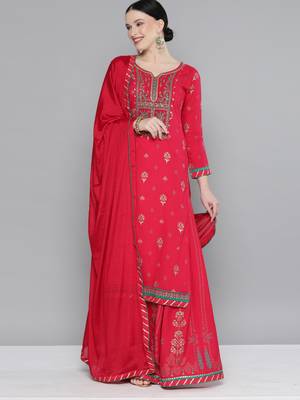 Kvsfab Pink Color rayon Embroidered & sequnis work with gotta patti semi Foil print stitched kurta sets &dupatta 2