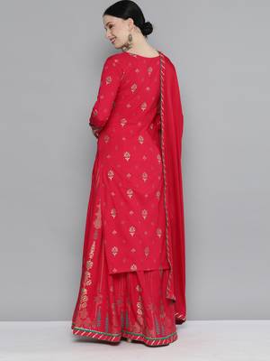 Kvsfab Pink Color rayon Embroidered & sequnis work with gotta patti semi Foil print stitched kurta sets &dupatta 3