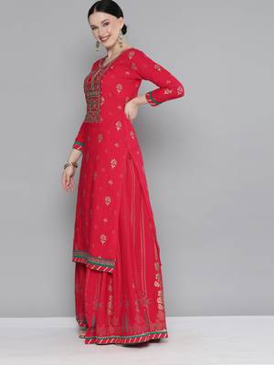 Kvsfab Pink Color rayon Embroidered & sequnis work with gotta patti semi Foil print stitched kurta sets &dupatta 4