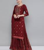 Kvsfab Maroon Color rayon Embroidered & sequnis work with gotta patti Foil print semi stitched kurta sets &dupatta