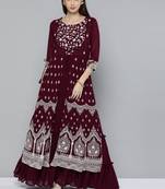 Kvsfab Wine Color Georgatte Embroidered with Sequins Work Party Wear KURTI