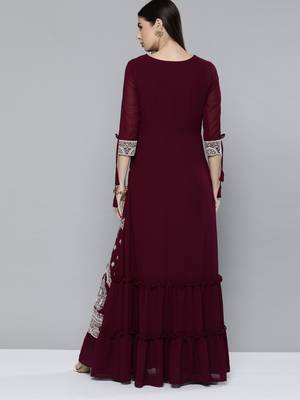 Kvsfab Wine Color Georgatte Embroidered with Sequins Work Party Wear KURTI 2