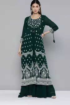 Kvsfab Green Color Georgatte Embroidered with Sequins Work Party Wear KURTI
