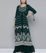 Kvsfab Green Color Georgatte Embroidered with Sequins Work Party Wear KURTI