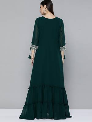 Kvsfab Green Color Georgatte Embroidered with Sequins Work Party Wear KURTI 2