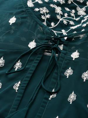 Kvsfab Green Color Georgatte Embroidered with Sequins Work Party Wear KURTI 4