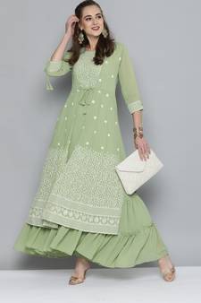Kvsfab olive green  color Georgatte Embroidery with Sequins Work Party Wear KURTI