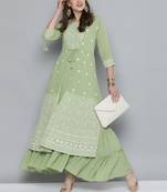 Kvsfab olive green  color Georgatte Embroidery with Sequins Work Party Wear KURTI