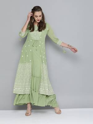 Kvsfab olive green  color Georgatte Embroidery with Sequins Work Party Wear KURTI 2