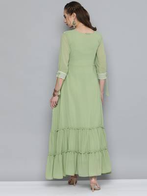 Kvsfab olive green  color Georgatte Embroidery with Sequins Work Party Wear KURTI 3