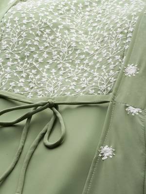 Kvsfab olive green  color Georgatte Embroidery with Sequins Work Party Wear KURTI 4