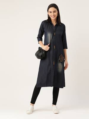 Kvsfab Dark Blue Demium Kurta with pocket 1