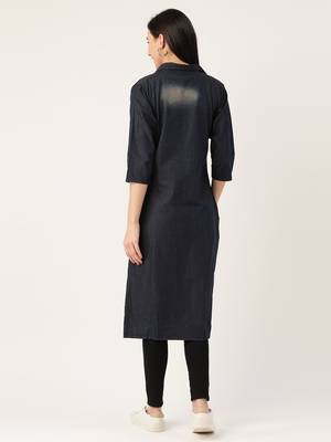 Kvsfab Dark Blue Demium Kurta with pocket 2
