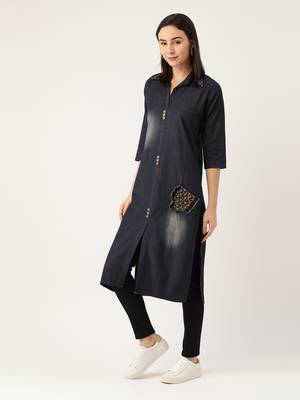 Kvsfab Dark Blue Demium Kurta with pocket 3