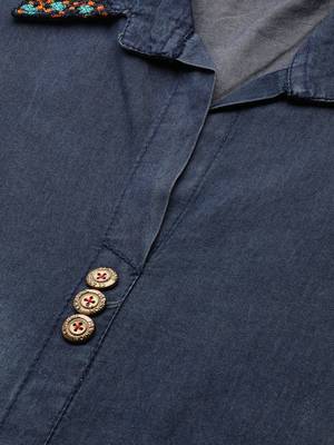 Kvsfab Dark Blue Demium Kurta with pocket 4