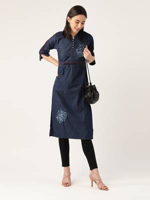 Kvsfab Dark Blue Denim Kurta 1