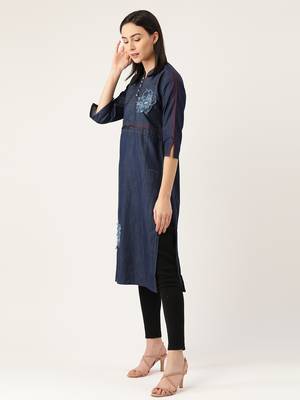 Kvsfab Dark Blue Denim Kurta 3