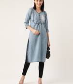 Kvsfab SKYBlue Cotton denim readymade with COIN WORK ON BODICE LINE party wear kurti