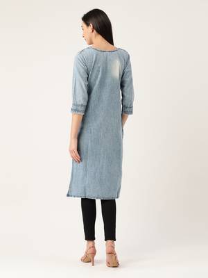 Kvsfab SKYBlue Cotton denim readymade with COIN WORK ON BODICE LINE party wear kurti 2