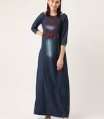 Kvsfab Denim Kurta With Designer Neck And Long Kurta