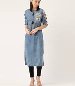 Kvsfab Blue color EMBROIDERY Denim Kurta