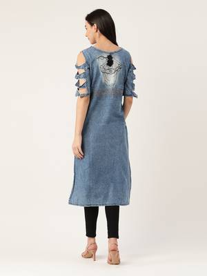 Kvsfab Blue color EMBROIDERY Denim Kurta 2