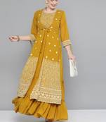 Kvsfab mustred  color Georgatte Embroidery with Sequins Work Party Wear KURTI