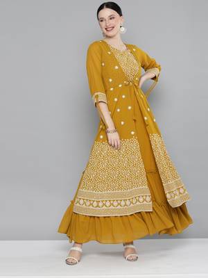 Kvsfab mustred  color Georgatte Embroidery with Sequins Work Party Wear KURTI 2