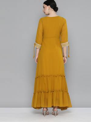 Kvsfab mustred  color Georgatte Embroidery with Sequins Work Party Wear KURTI 3