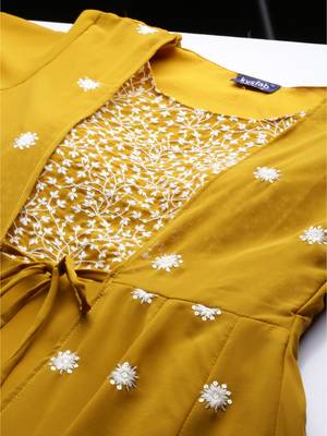Kvsfab mustred  color Georgatte Embroidery with Sequins Work Party Wear KURTI 4