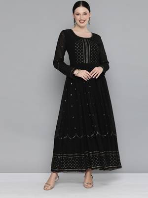 Kvsfab black georgatte Sequins work & Embroidery  KURTI 1
