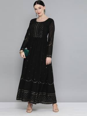Kvsfab black georgatte Sequins work & Embroidery  KURTI 2