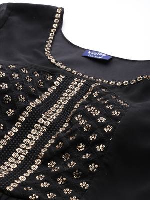 Kvsfab black georgatte Sequins work & Embroidery  KURTI 4