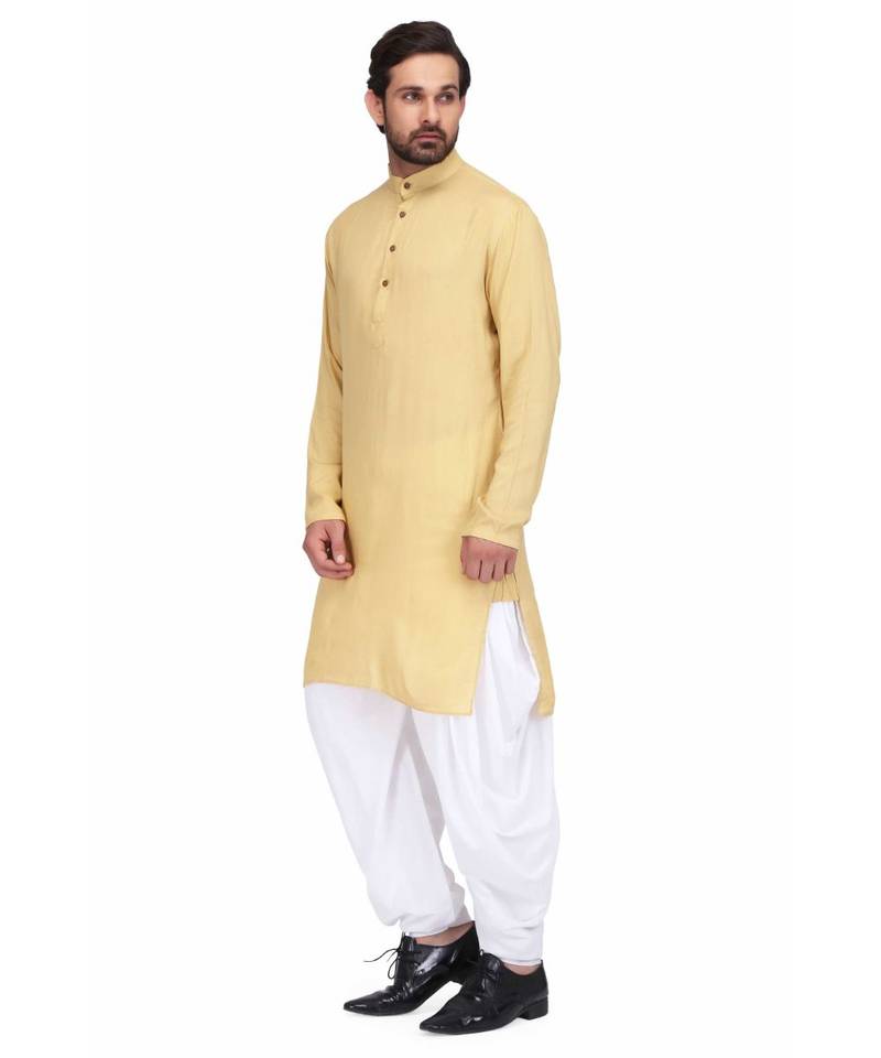 Designer yellow rayon kurta with with payjama