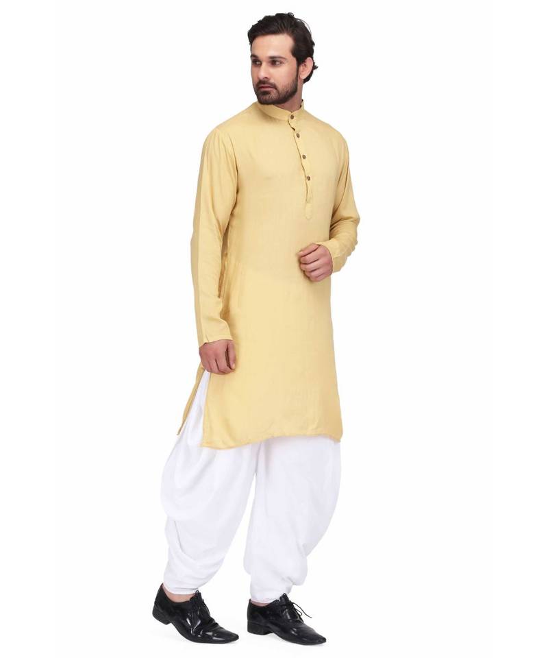 Designer yellow rayon kurta with with payjama