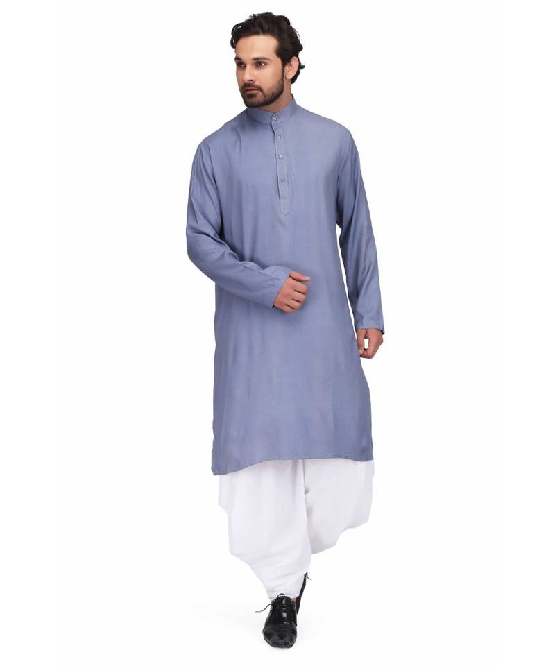 Designer grey rayon kurta with with payjama