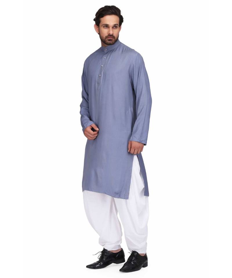 Designer grey rayon kurta with with payjama