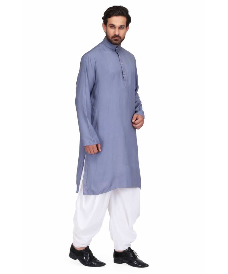 Designer grey rayon kurta with with payjama