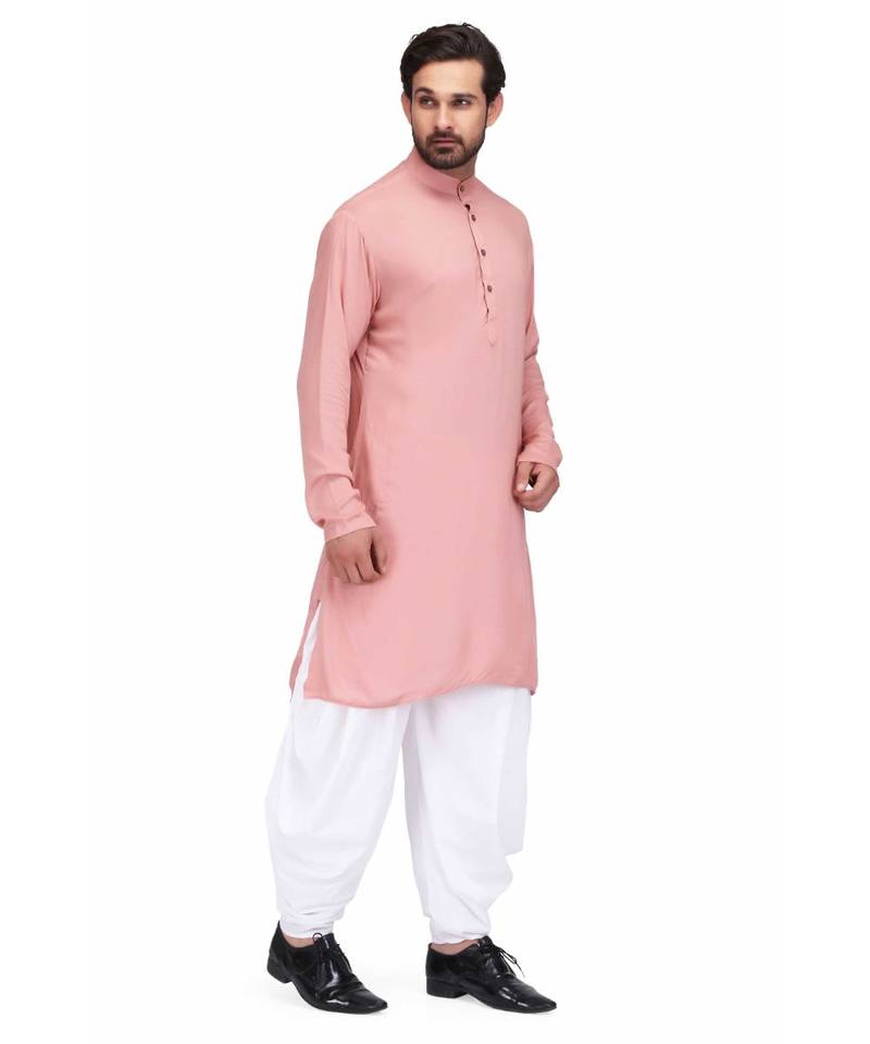 Designer dusty pink rayon kurta with with payjama