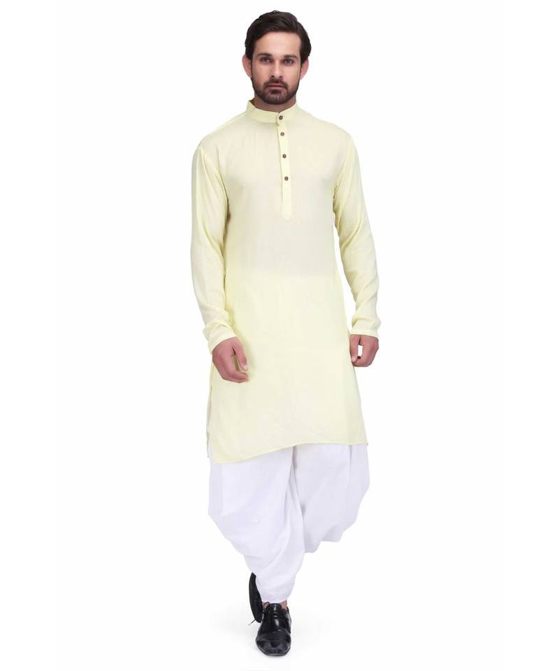 Designer lemon yellow rayon kurta with with payjama