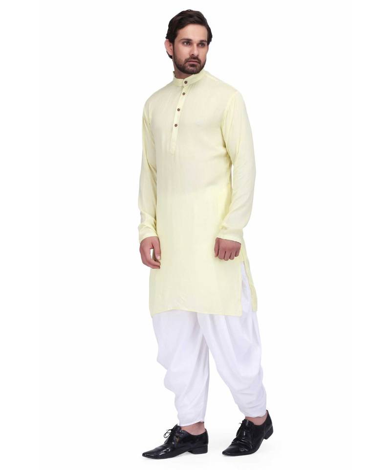 Designer lemon yellow rayon kurta with with payjama
