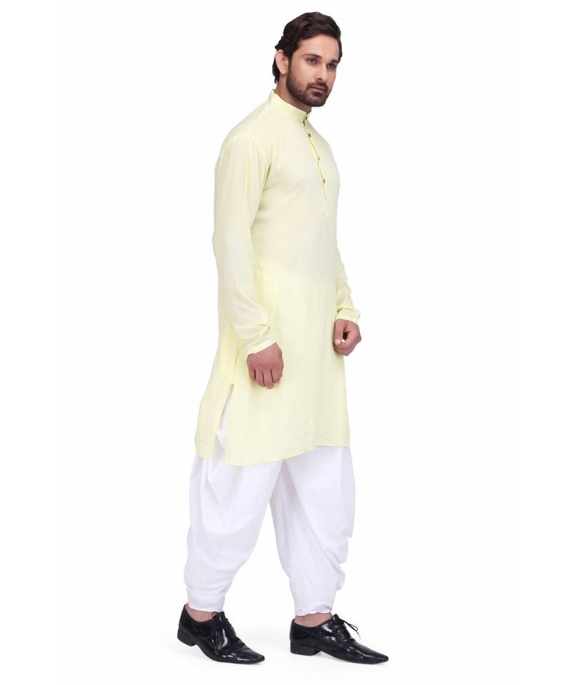 Designer lemon yellow rayon kurta with with payjama