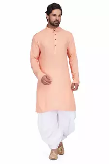 Designer  peach rayon kurta with with payjama