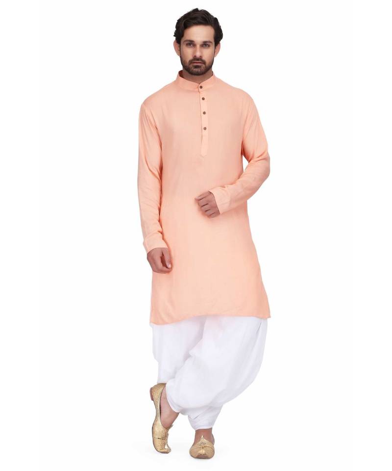 Designer  peach rayon kurta with with payjama