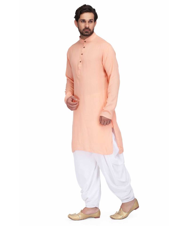 Designer  peach rayon kurta with with payjama