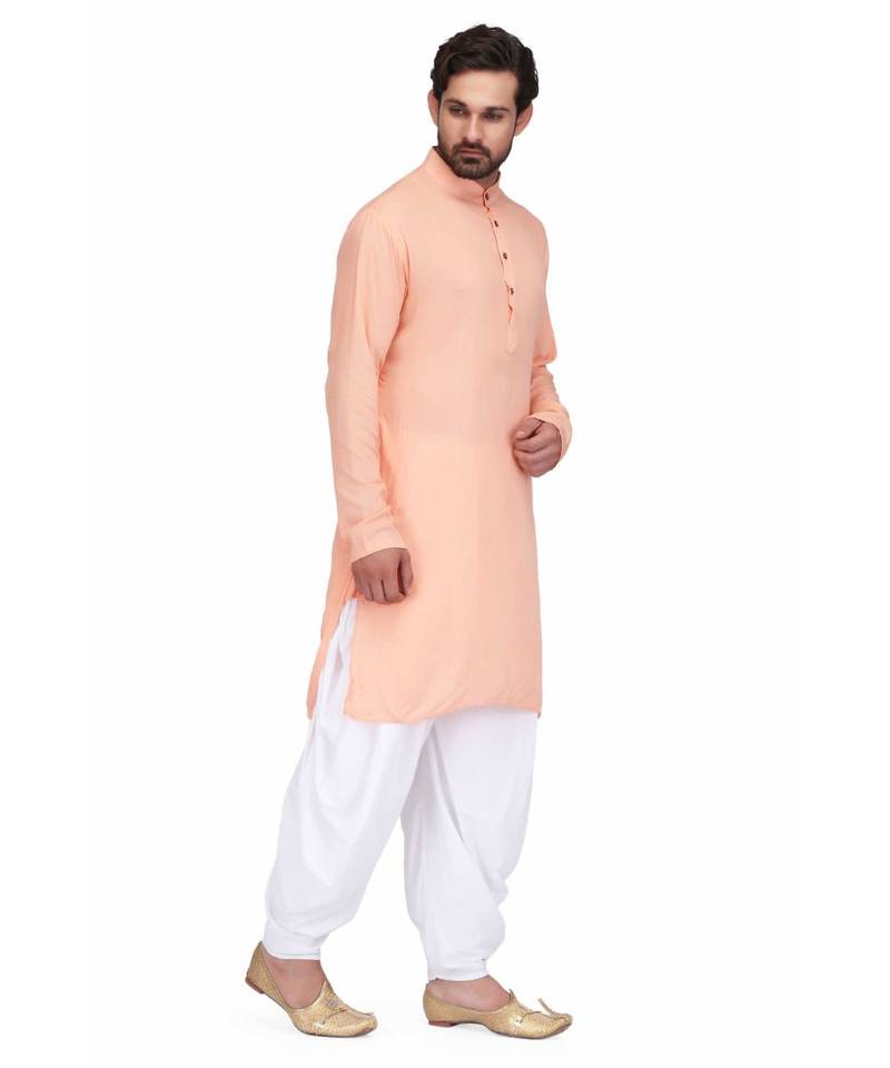 Designer  peach rayon kurta with with payjama